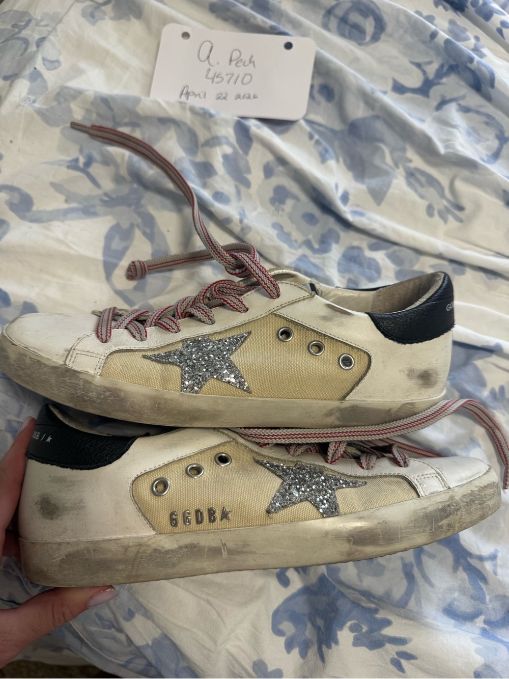 Golden Goose White, Beige & Silver Star Low-Top Sneakers - Picture 6 of 7